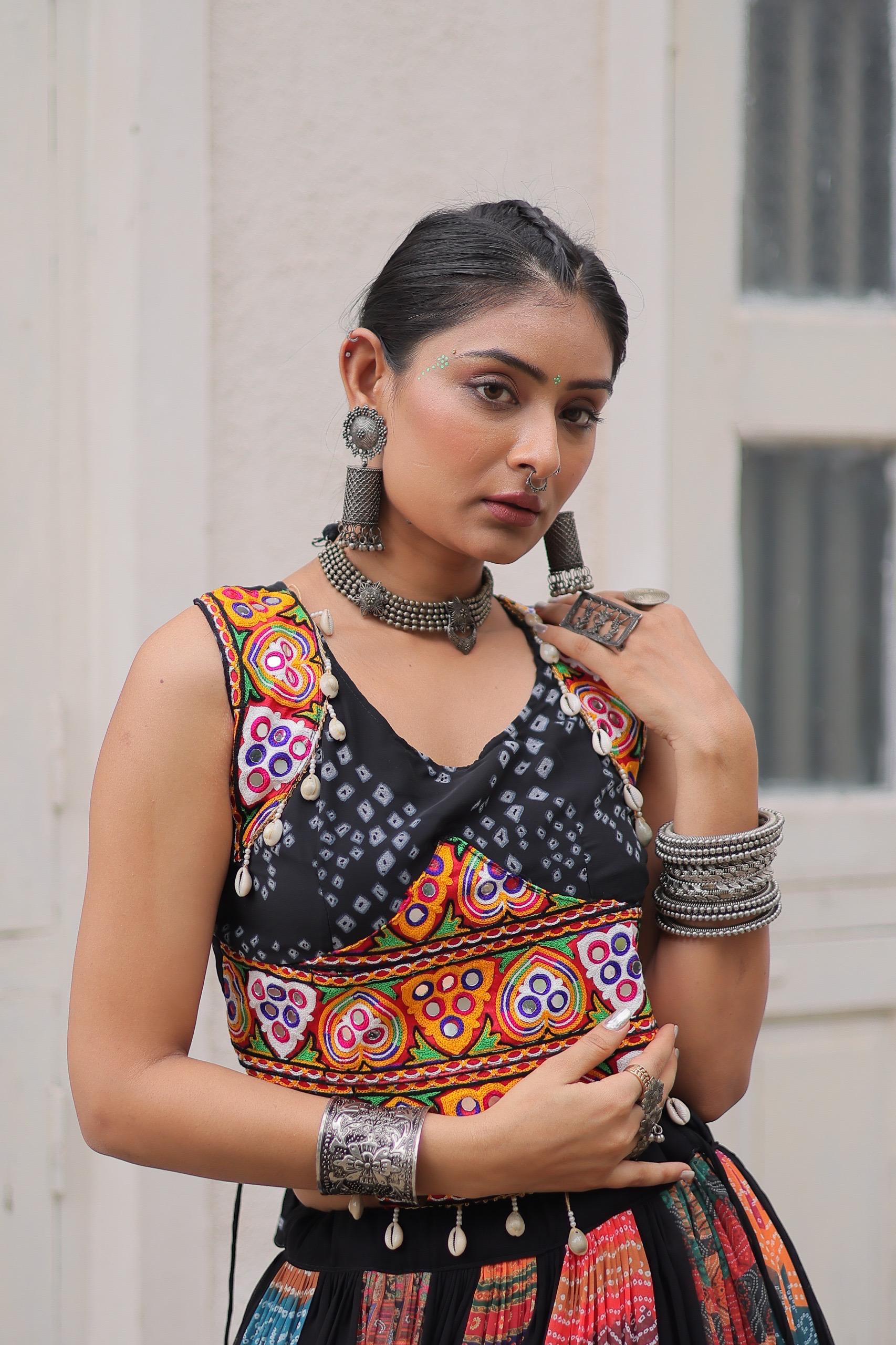 Gamthi Embroidery & Georgette Print Chaniya Choli