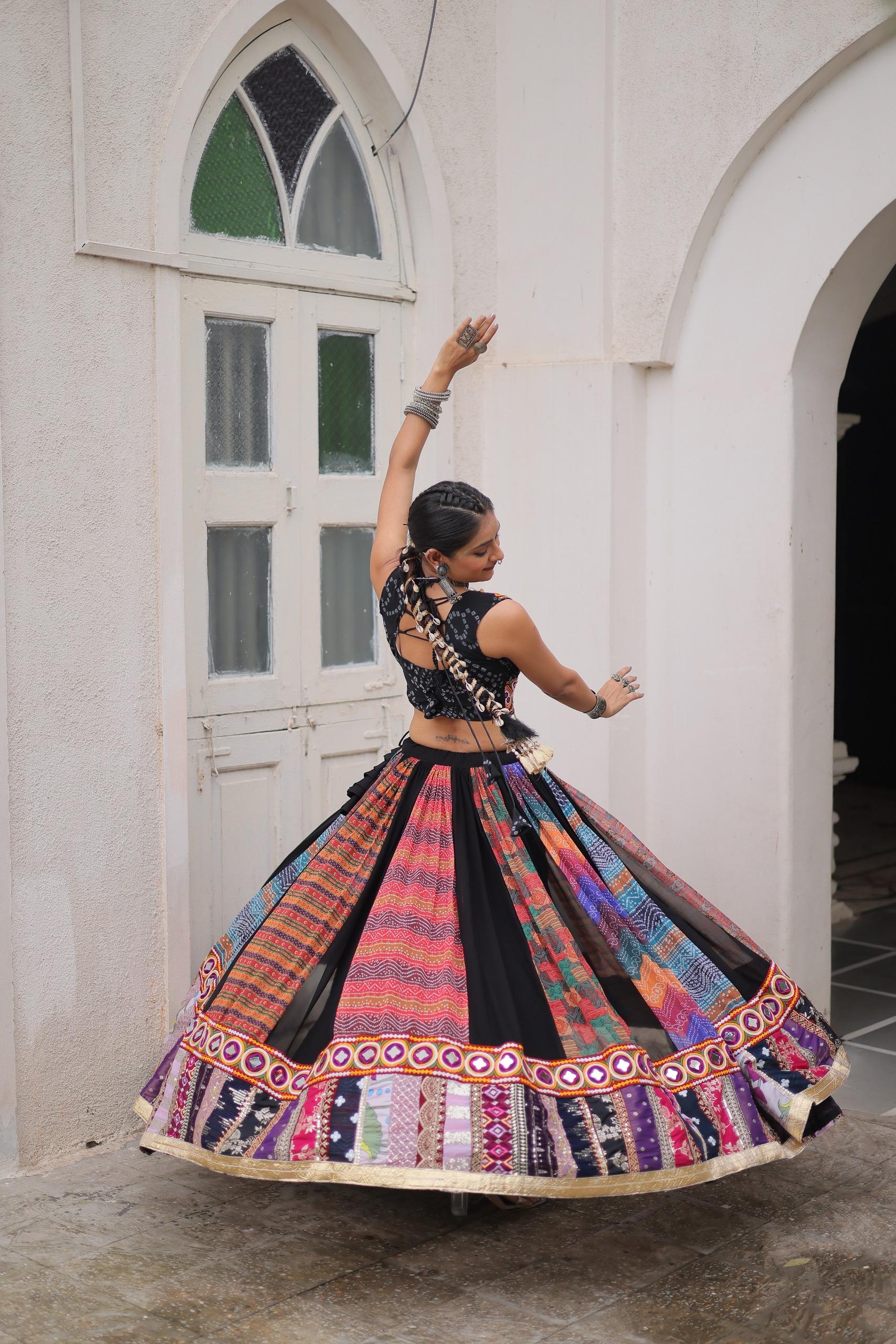 Gamthi Embroidery & Georgette Print Chaniya Choli