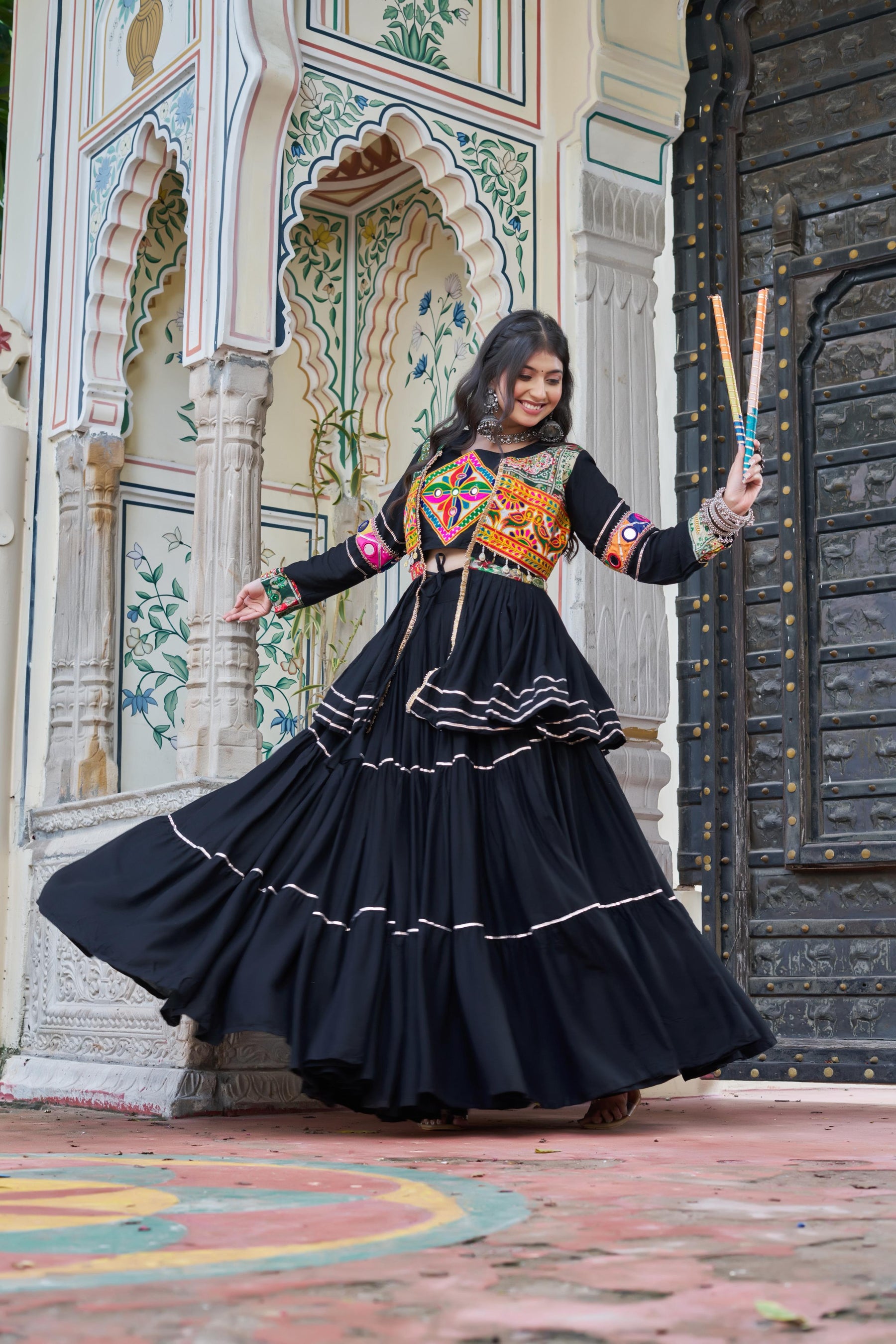 Navratri Gamthi Work Lehenga Choli with Jacket