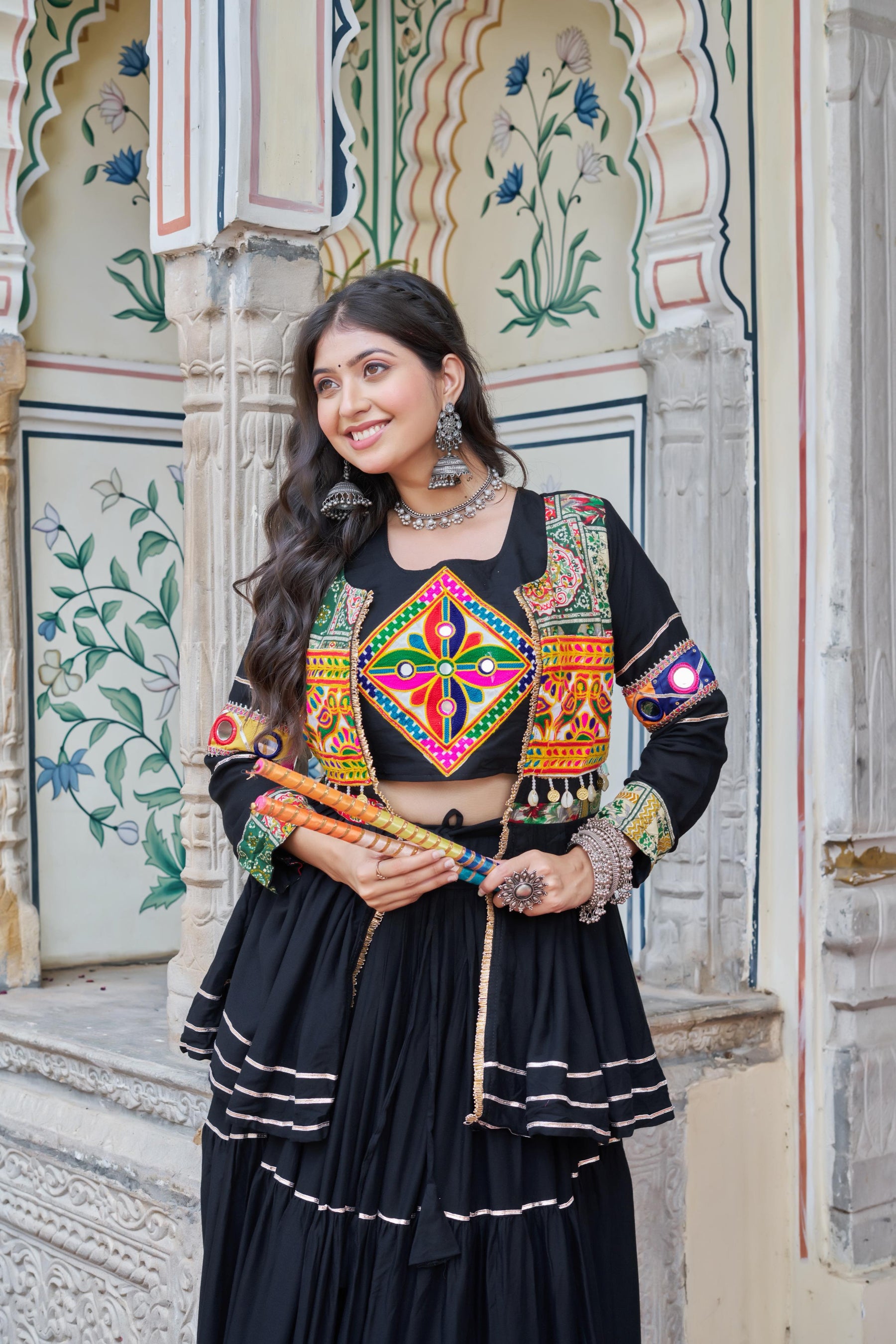Navratri Gamthi Work Lehenga Choli with Jacket