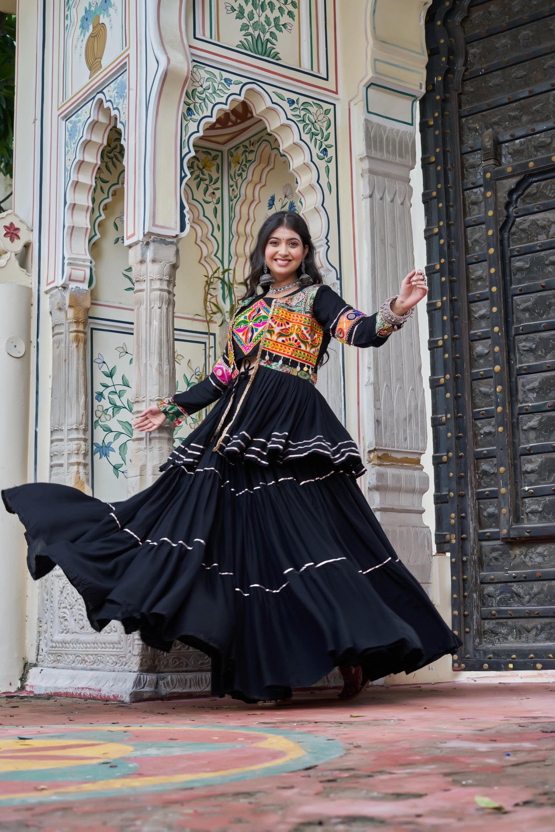 Navratri Gamthi Work Lehenga Choli with Jacket
