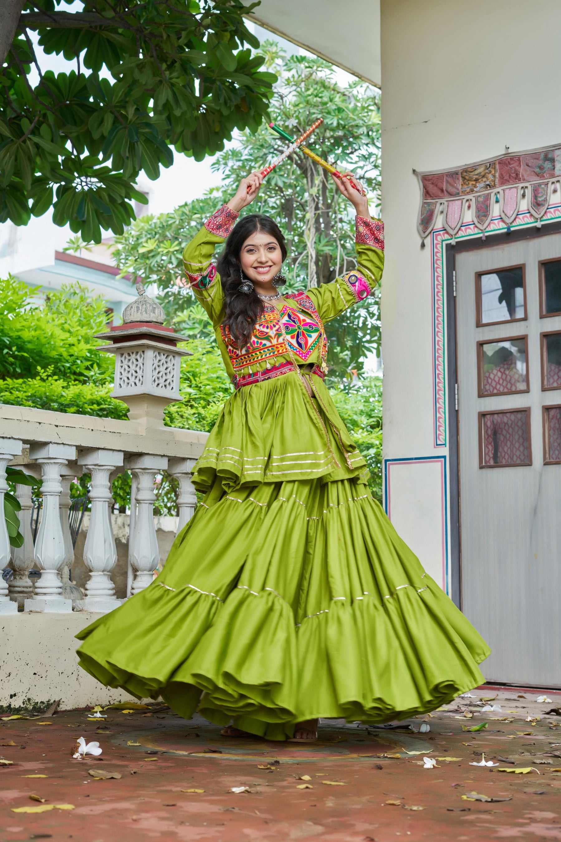 Navratri Gamthi Work Lehenga Choli with Jacket