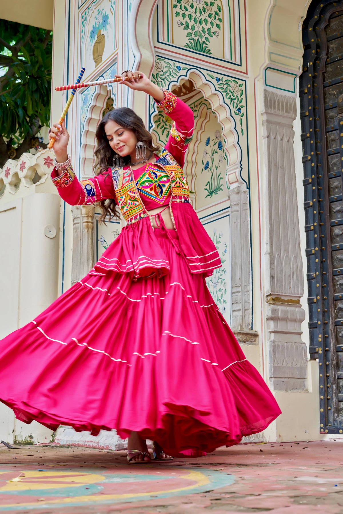 Navratri Gamthi Work Lehenga Choli with Jacket