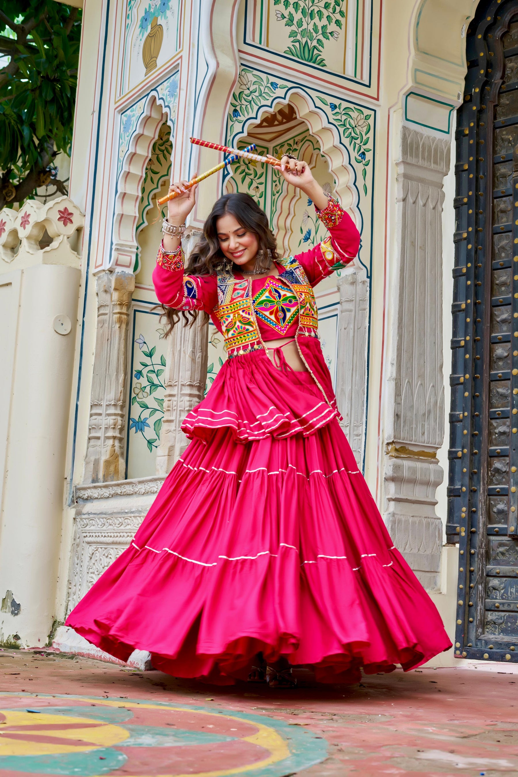 Navratri Gamthi Work Lehenga Choli with Jacket