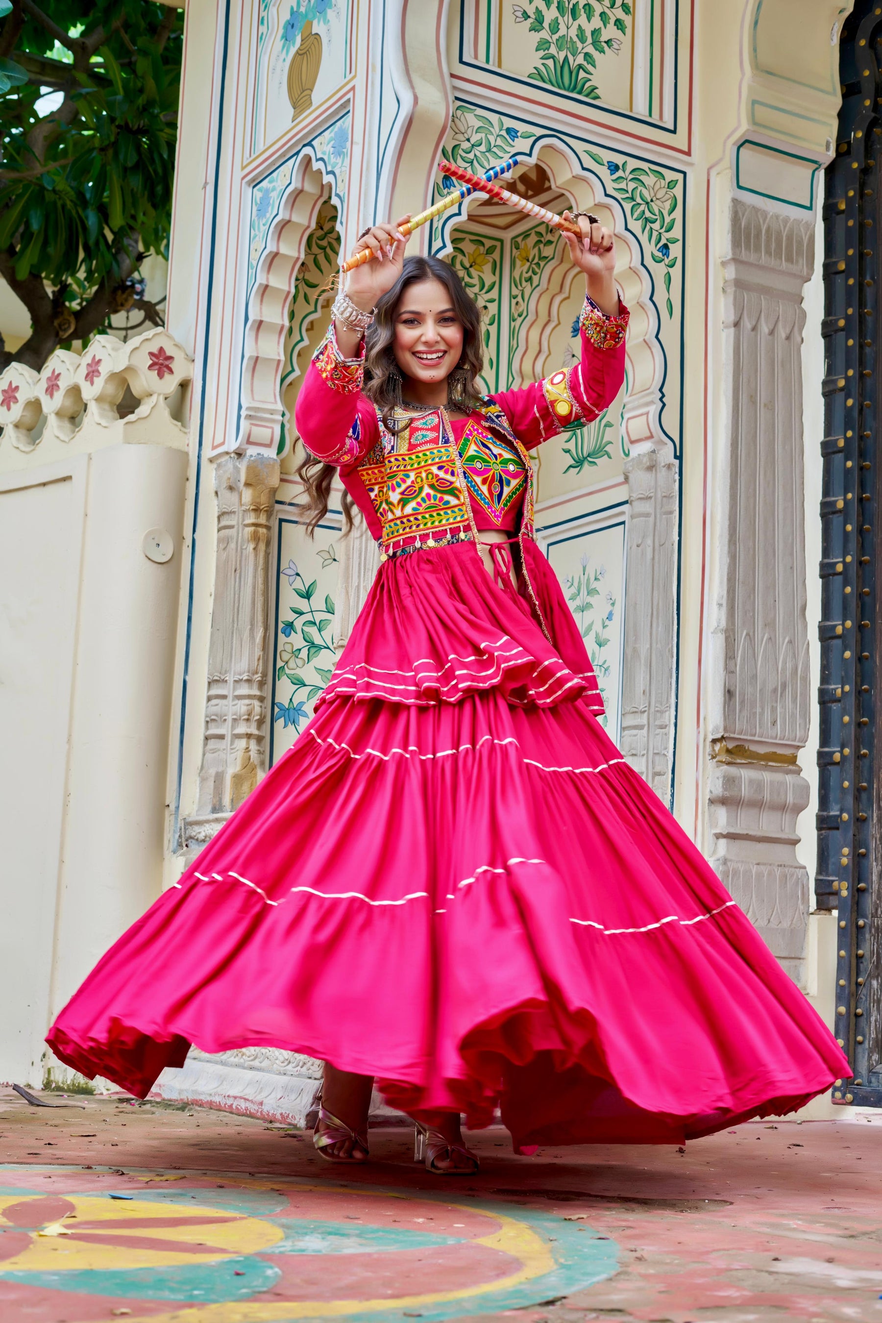 Navratri Gamthi Work Lehenga Choli with Jacket