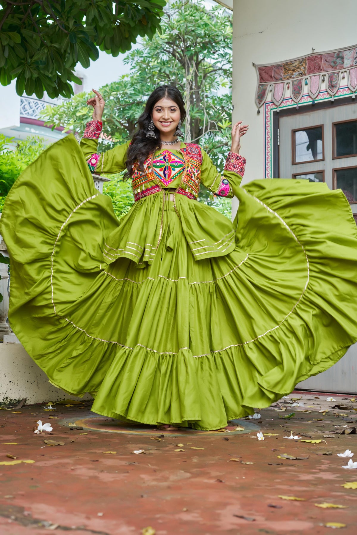 Navratri Gamthi Work Lehenga Choli with Jacket