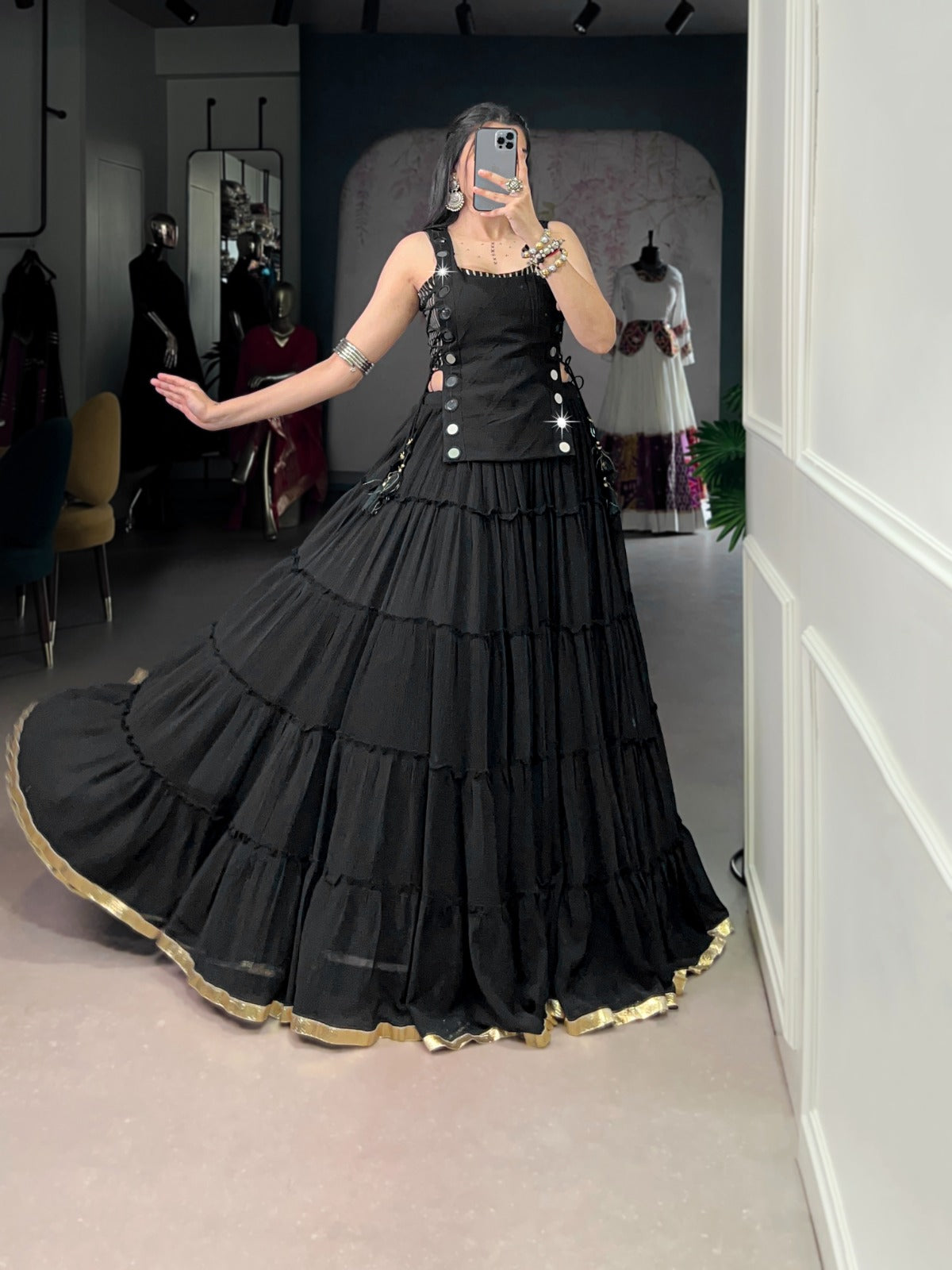 Designer Mirror Work Chaniya Choli for Navratri