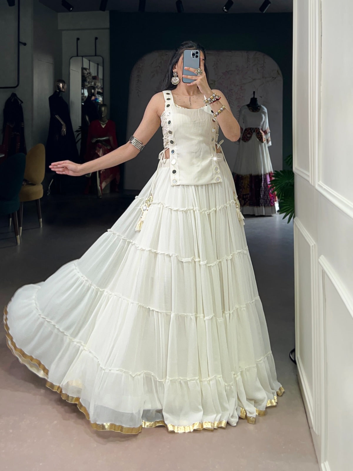 Designer Mirror Work Chaniya Choli for Navratri