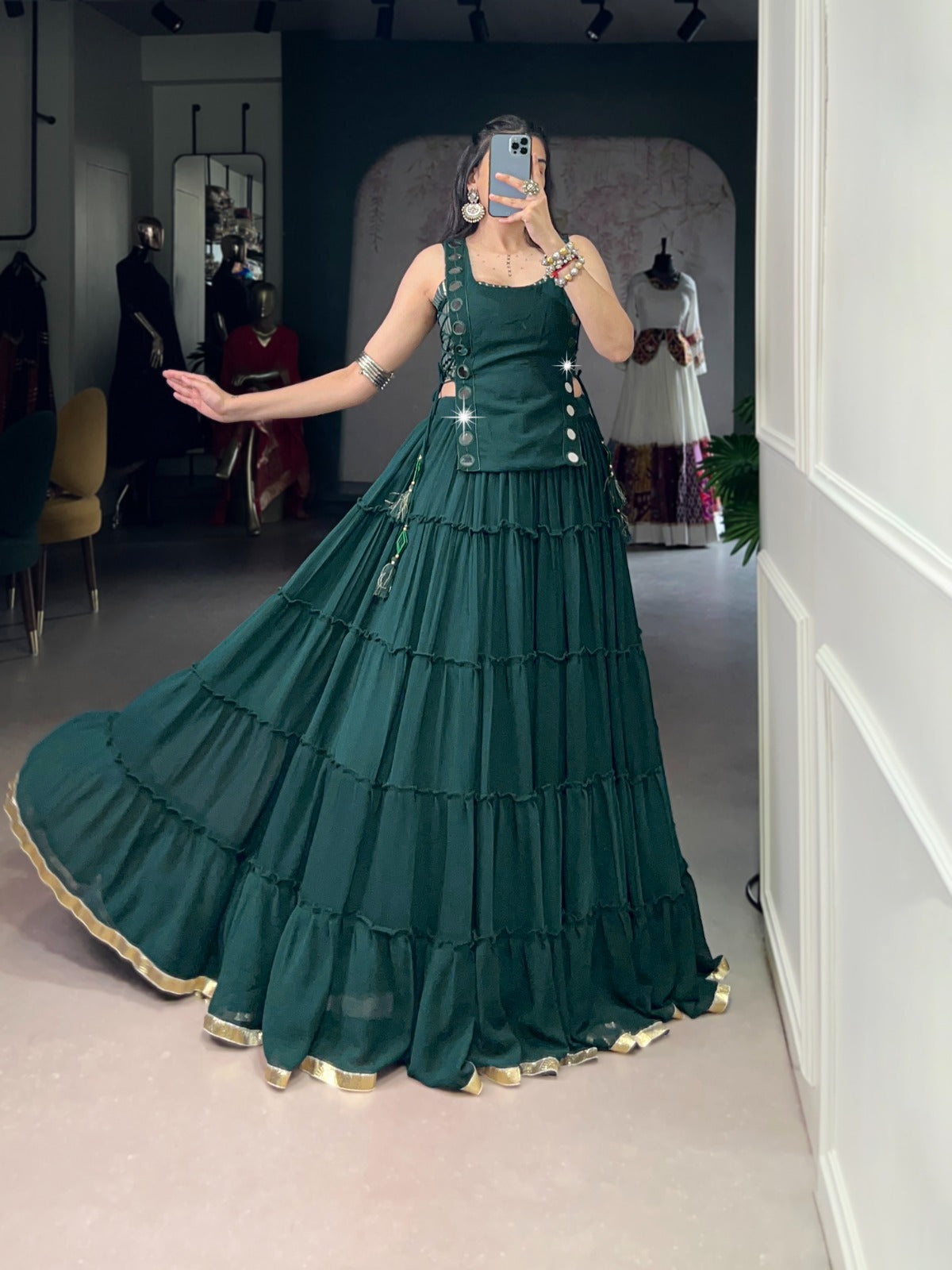 Designer Mirror Work Chaniya Choli for Navratri