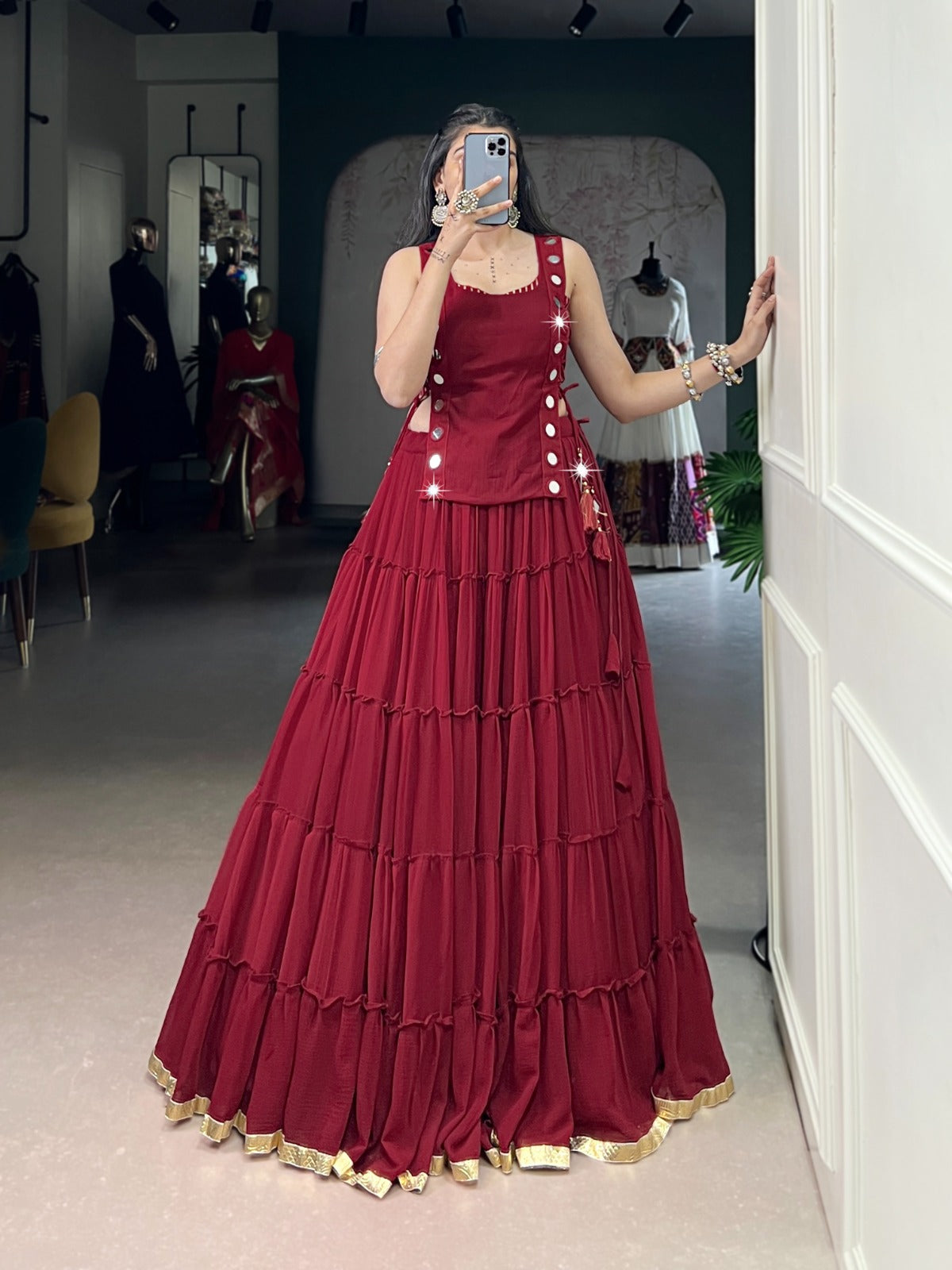 Designer Mirror Work Chaniya Choli for Navratri