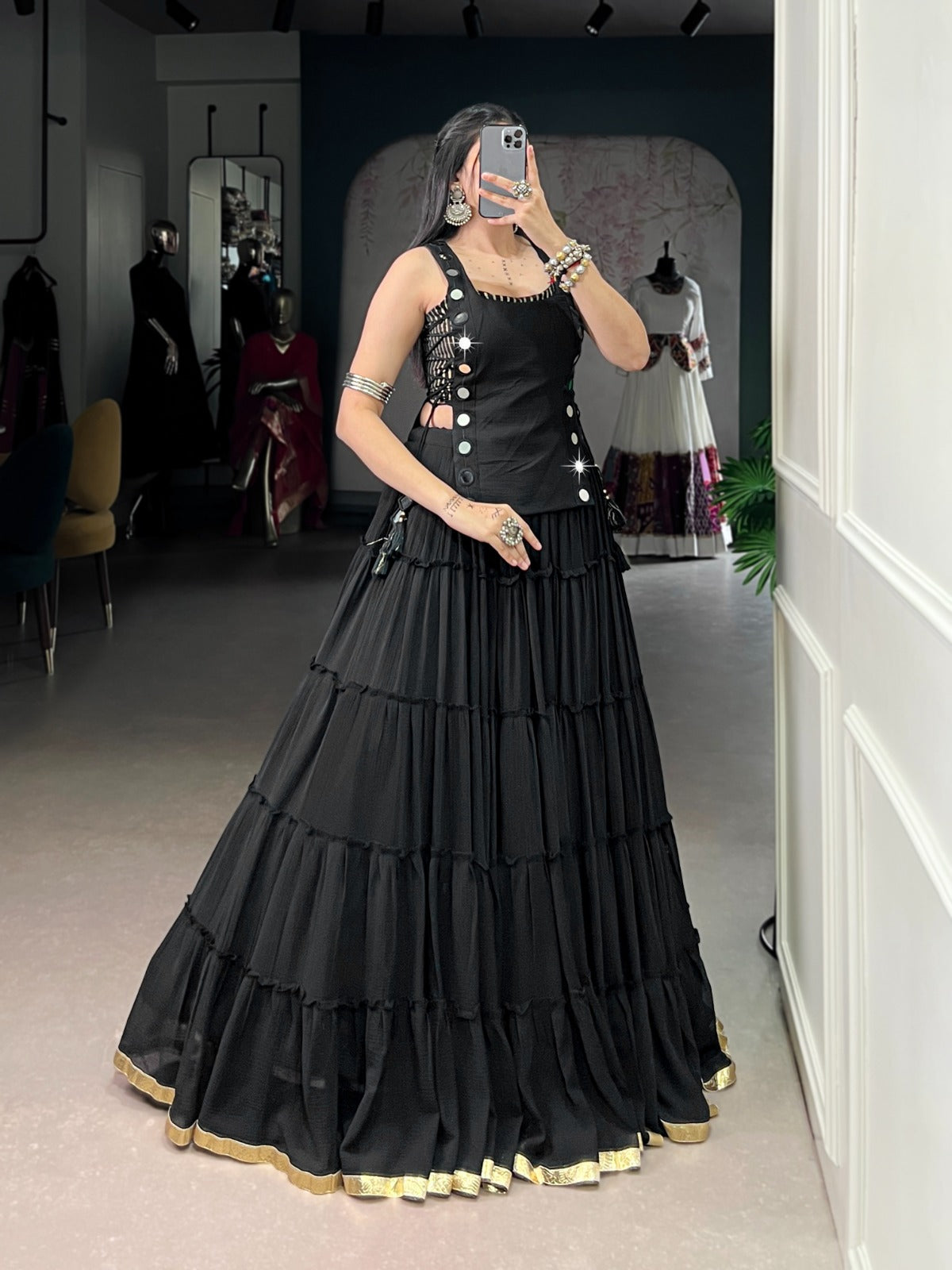Designer Mirror Work Chaniya Choli for Navratri