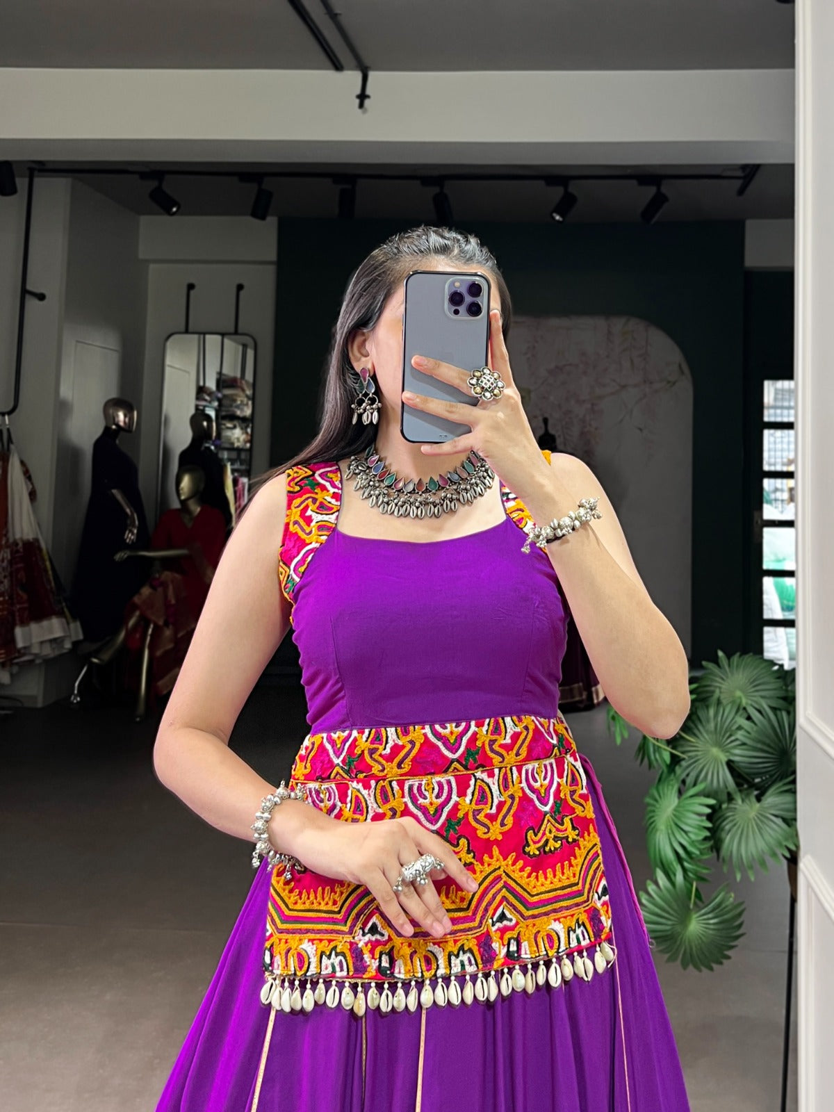 Purple Gamthi Work Rayon Lehenga Choli
