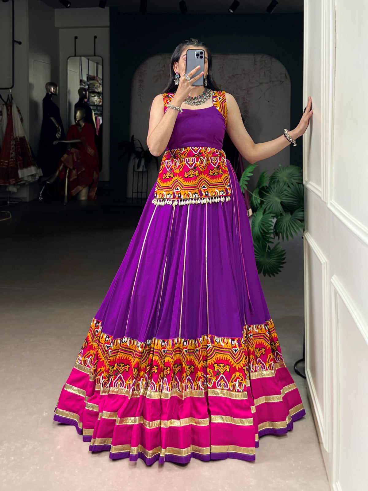 Purple Gamthi Work Rayon Lehenga Choli