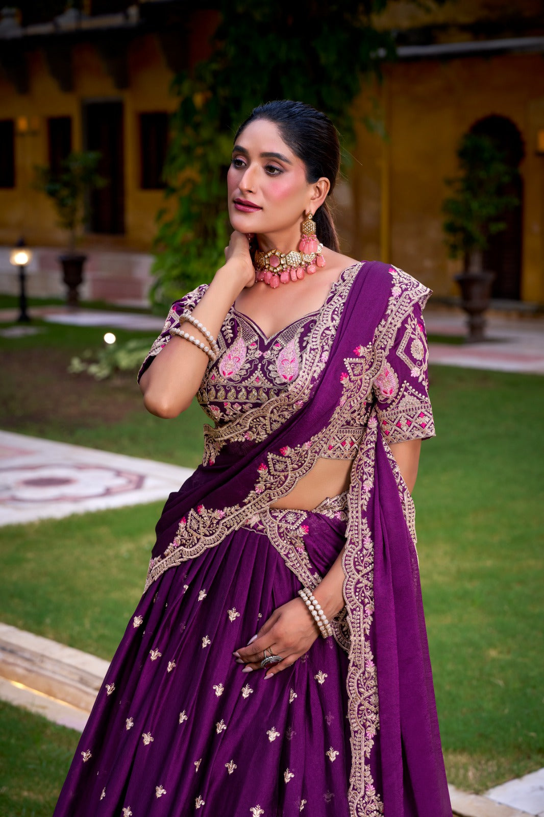 Desiner Purple Rangoli Crush Lehenga Choli for Wedding