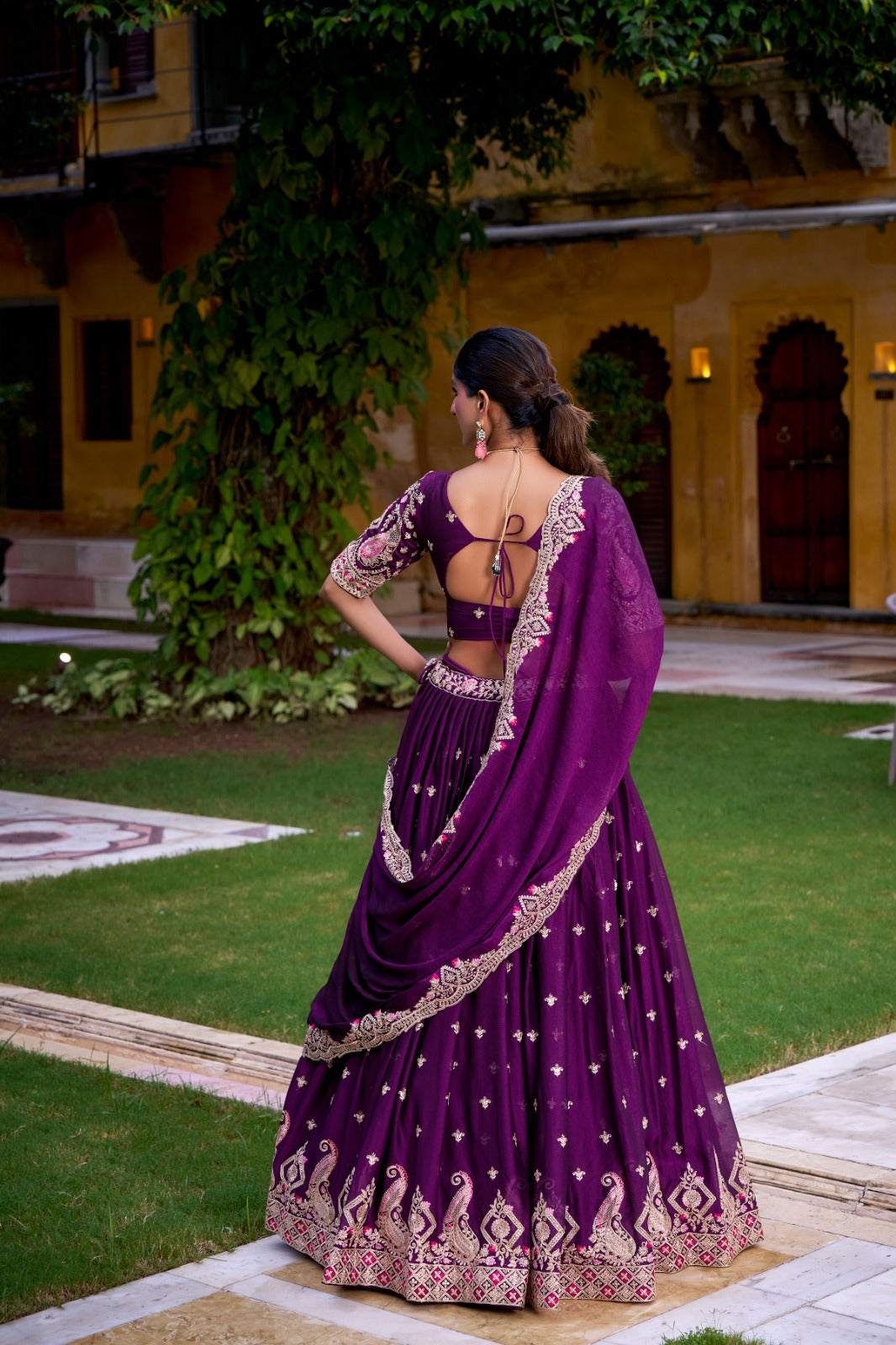 Desiner Purple Rangoli Crush Lehenga Choli for Wedding