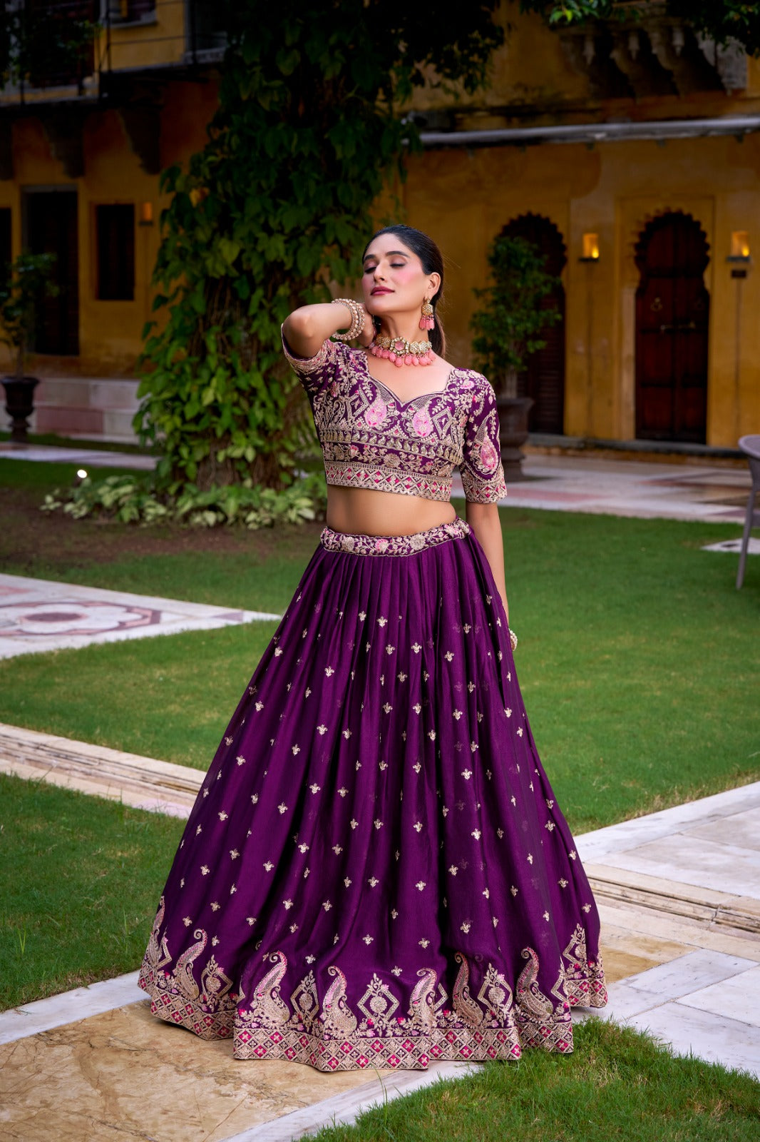Desiner Purple Rangoli Crush Lehenga Choli for Wedding