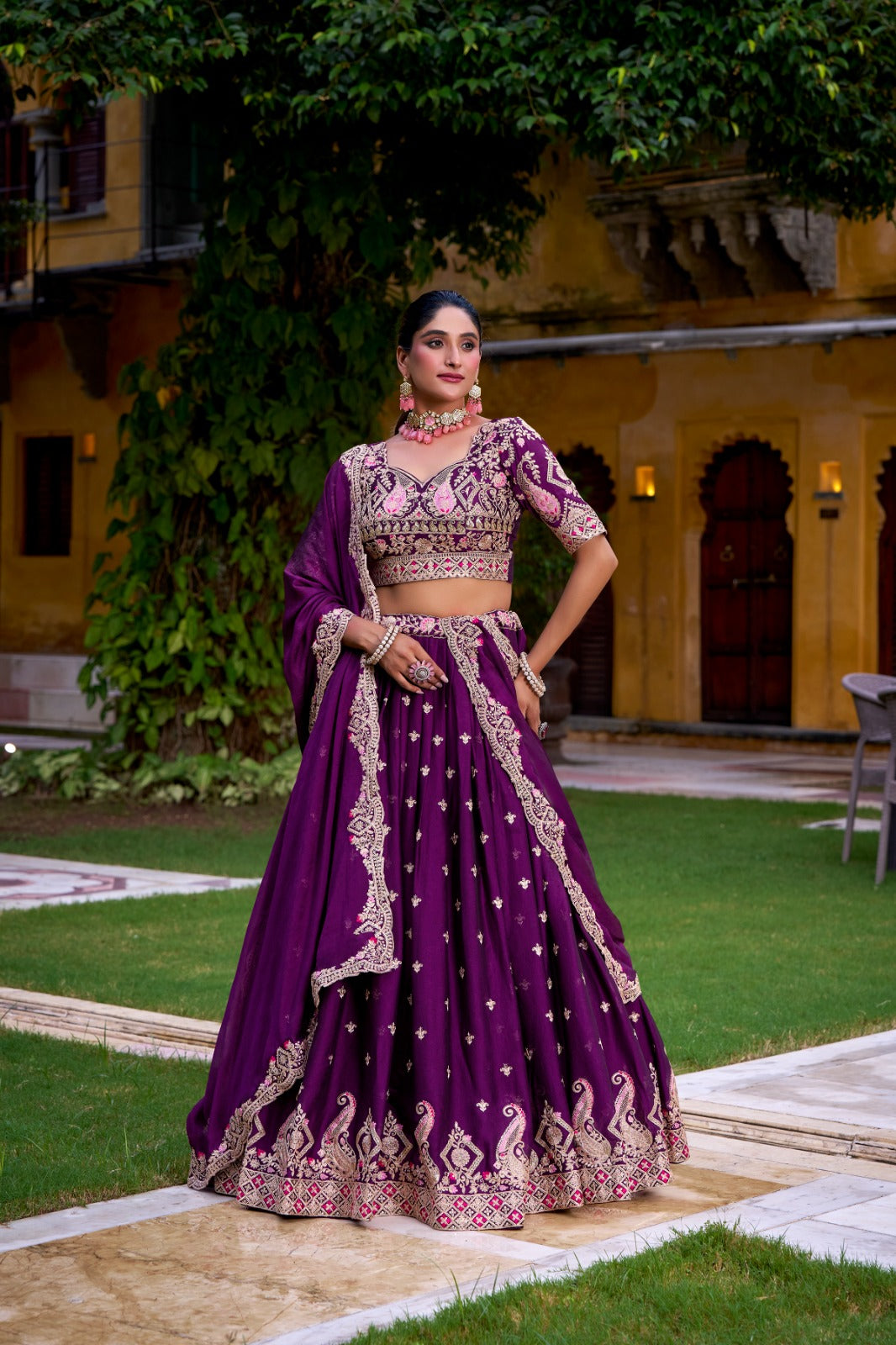 Desiner Purple Rangoli Crush Lehenga Choli for Wedding