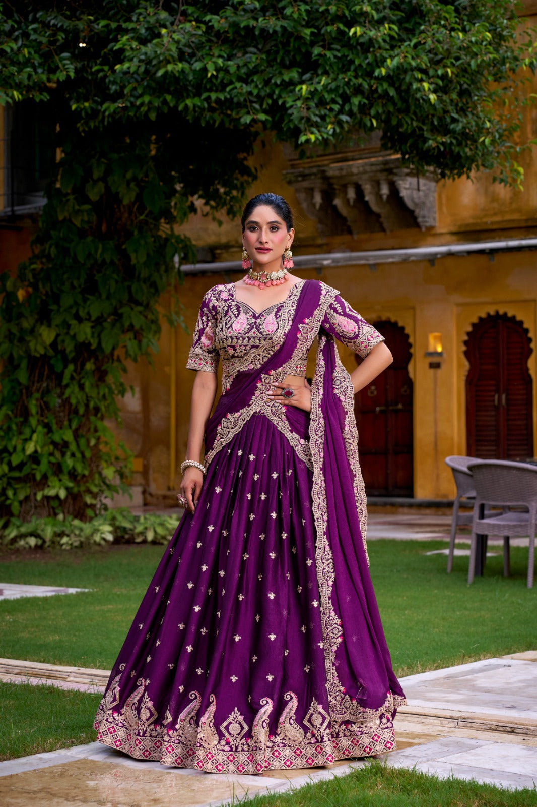 Desiner Purple Rangoli Crush Lehenga Choli for Wedding