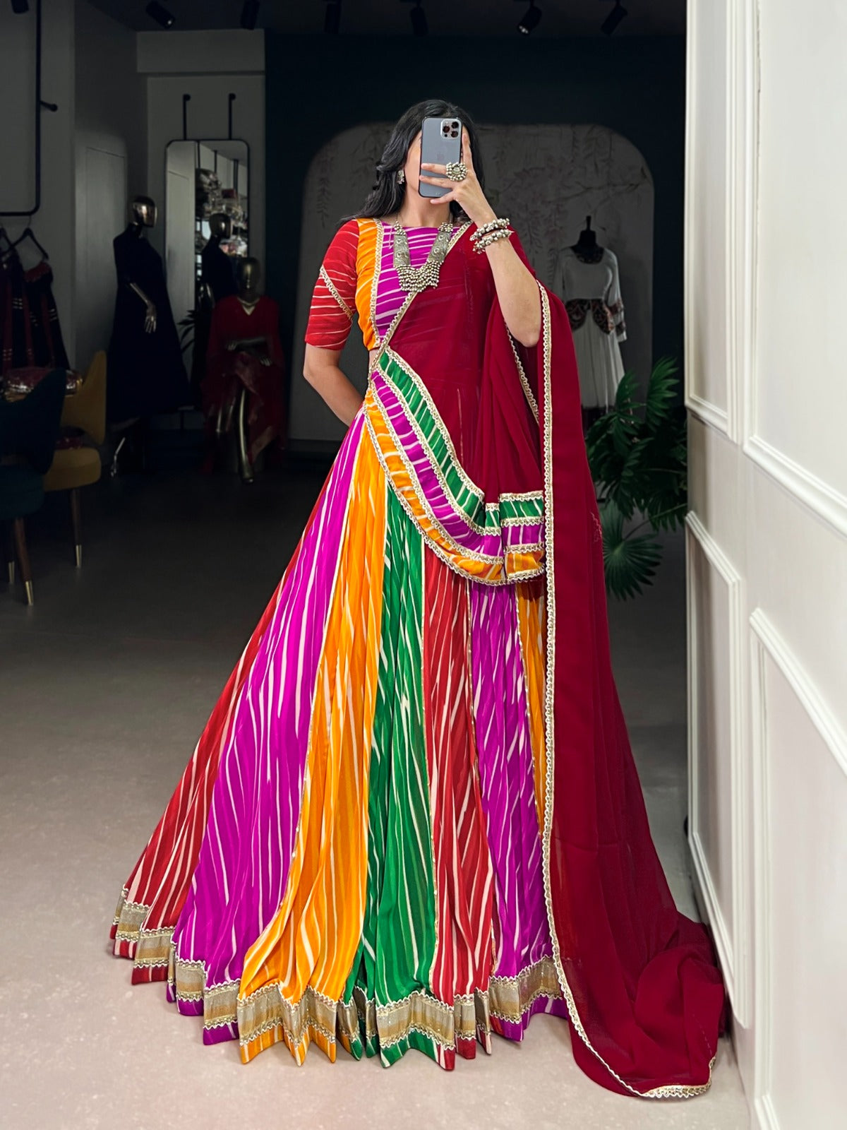 Georgette Multicolor Leheriya Print Lehenga Choli