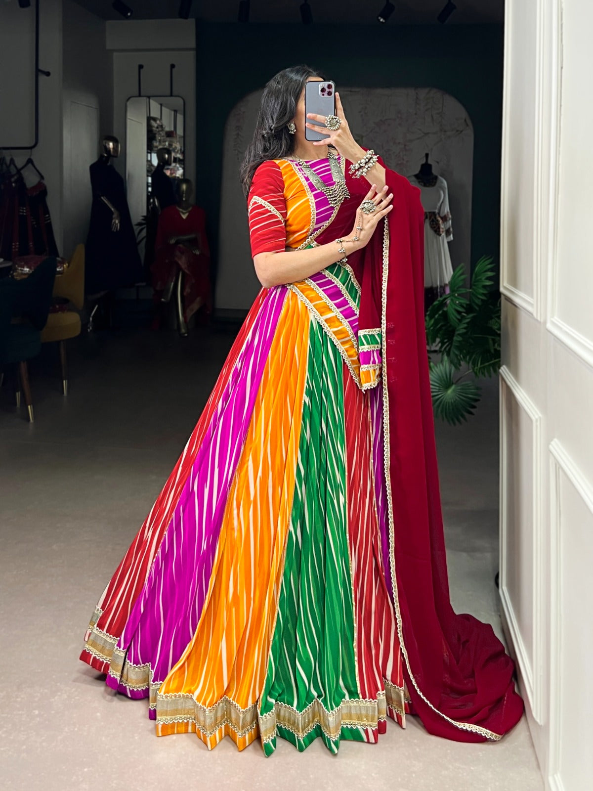 Georgette Multicolor Leheriya Print Lehenga Choli