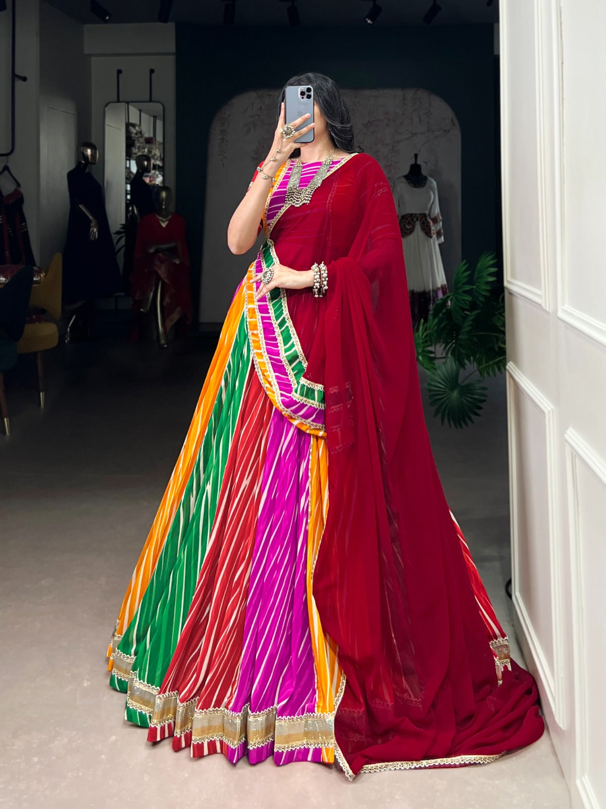 Georgette Multicolor Leheriya Print Lehenga Choli