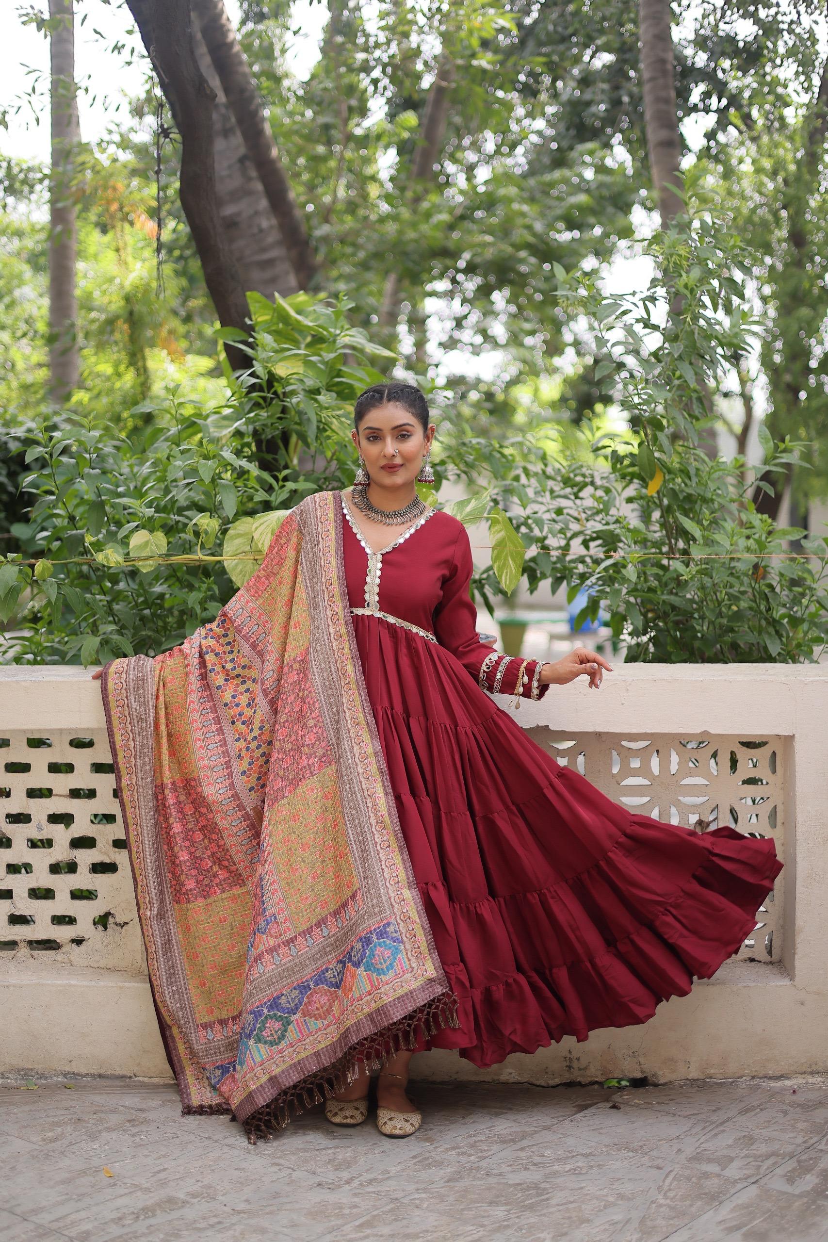 Designer Roman Fabric Gown with mirror Lace