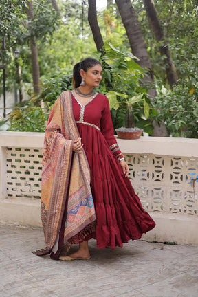Designer Roman Fabric Gown with mirror Lace