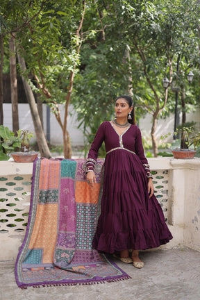Designer Roman Fabric Gown with mirror Lace