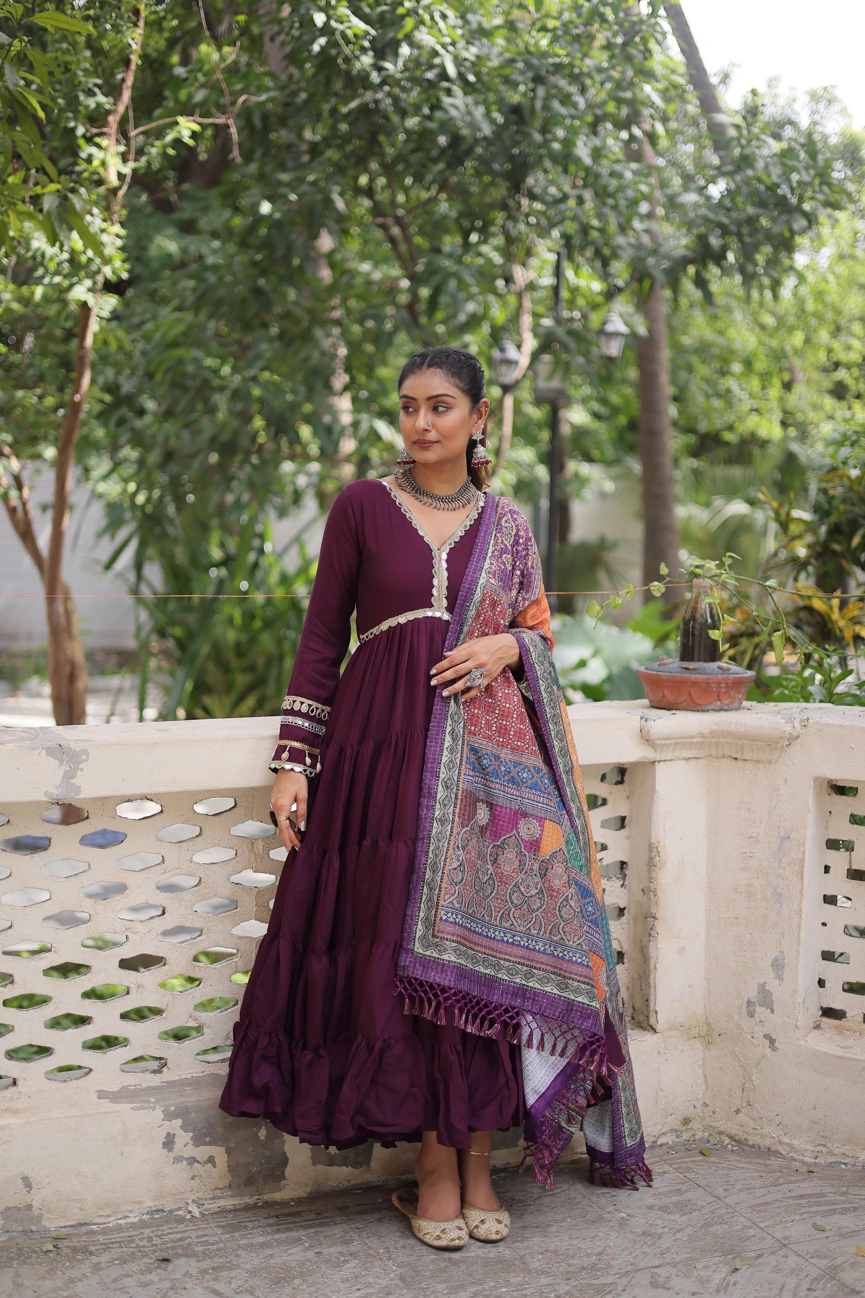 Designer Roman Fabric Gown with mirror Lace