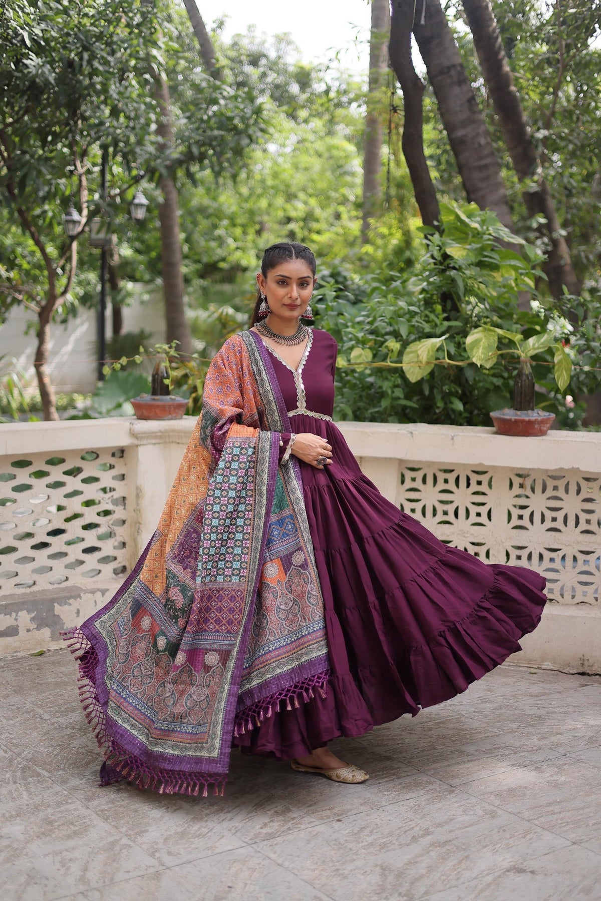 Designer Roman Fabric Gown with mirror Lace