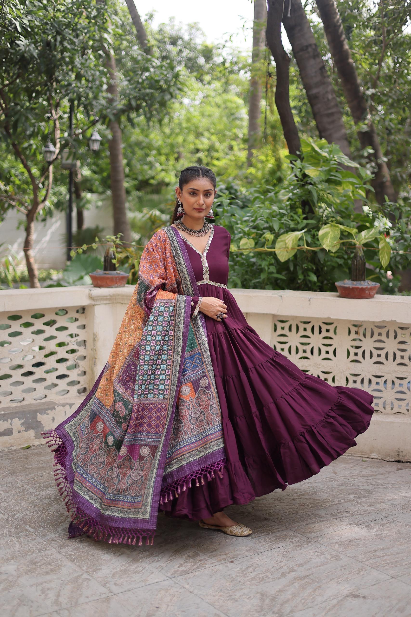 Designer Roman Fabric Gown with mirror Lace