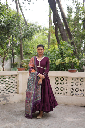 Designer Roman Fabric Gown with mirror Lace