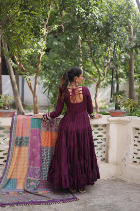 Designer Roman Fabric Gown with mirror Lace