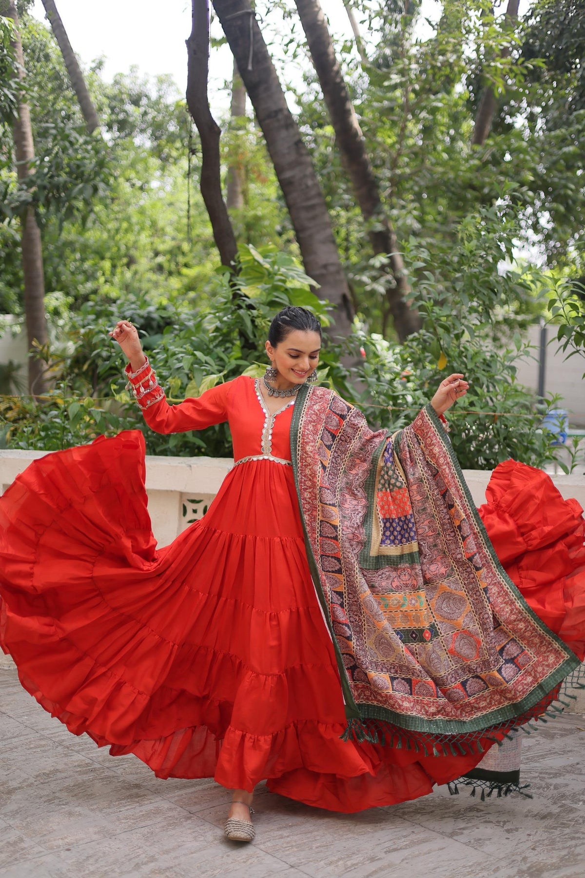Designer Roman Fabric Gown with mirror Lace