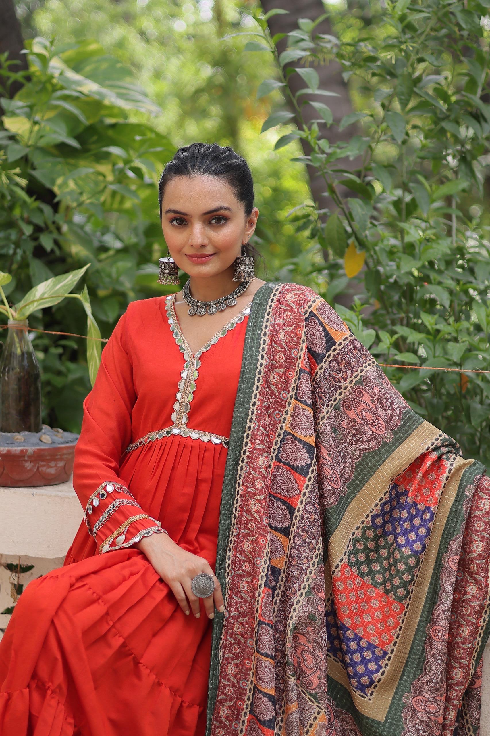 Designer Roman Fabric Gown with mirror Lace
