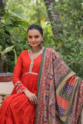 Designer Roman Fabric Gown with mirror Lace