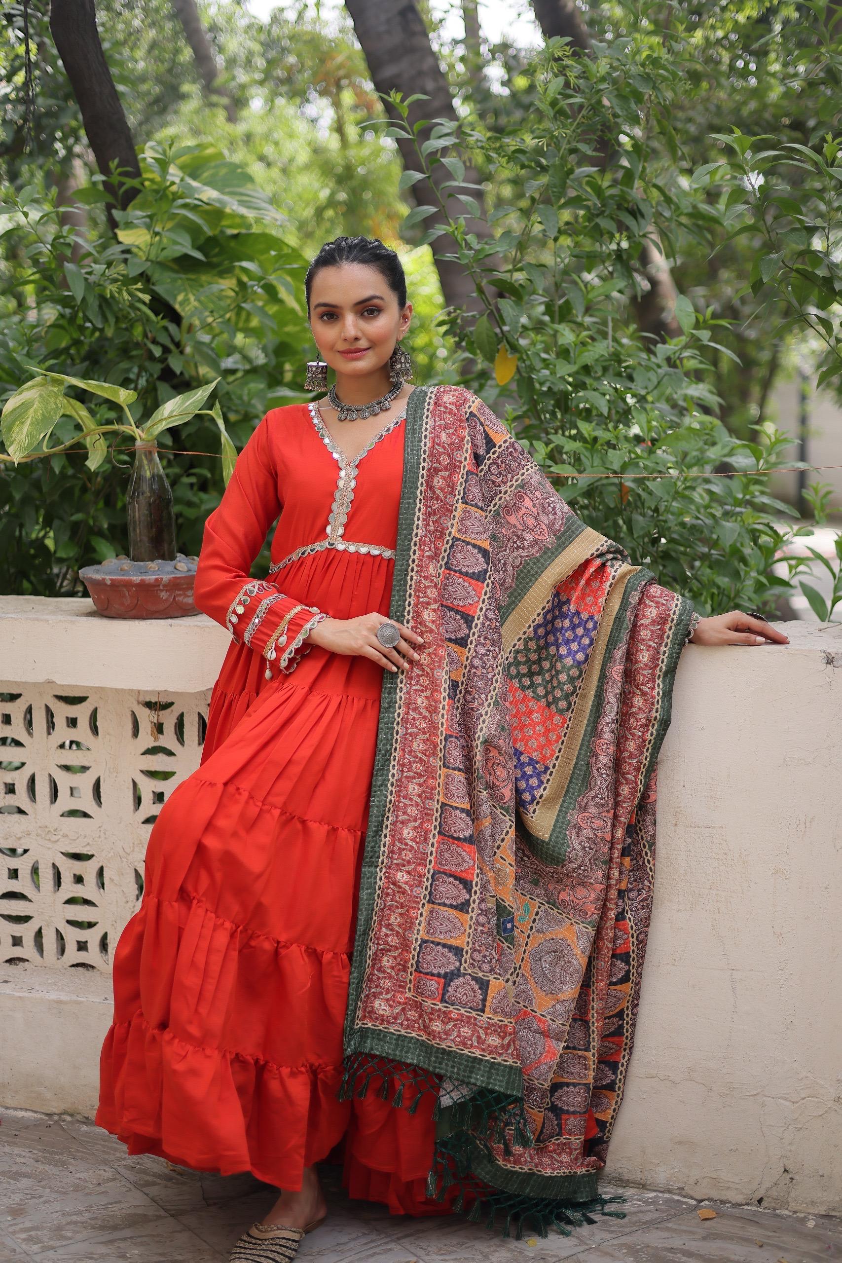 Designer Roman Fabric Gown with mirror Lace