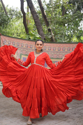Designer Roman Fabric Gown with mirror Lace