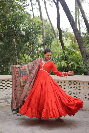 Designer Roman Fabric Gown with mirror Lace