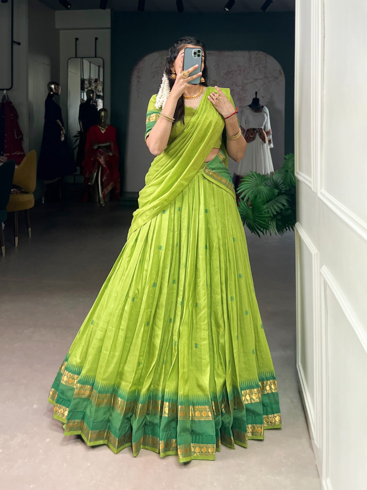 Pure Chanderi Cotton Half Saree Lehenga Choli