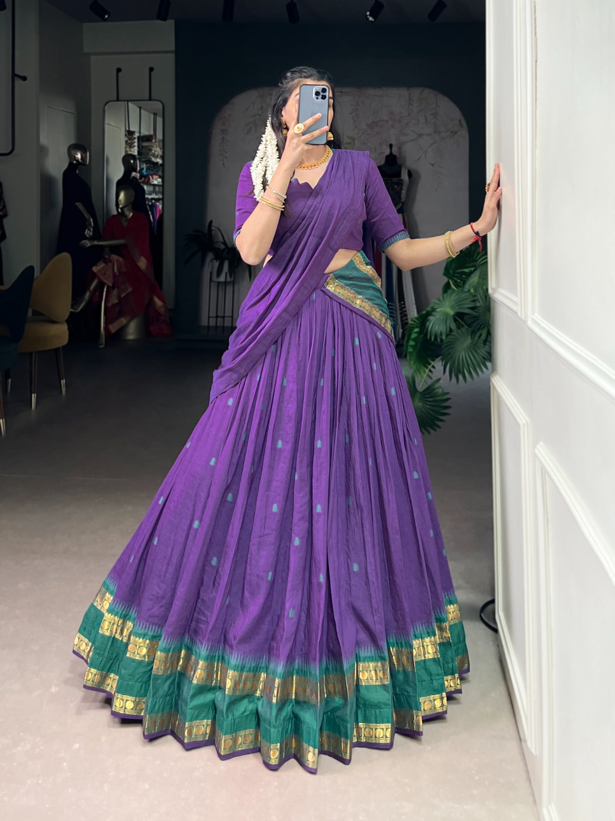 Pure Chanderi Cotton Half Saree Lehenga Choli