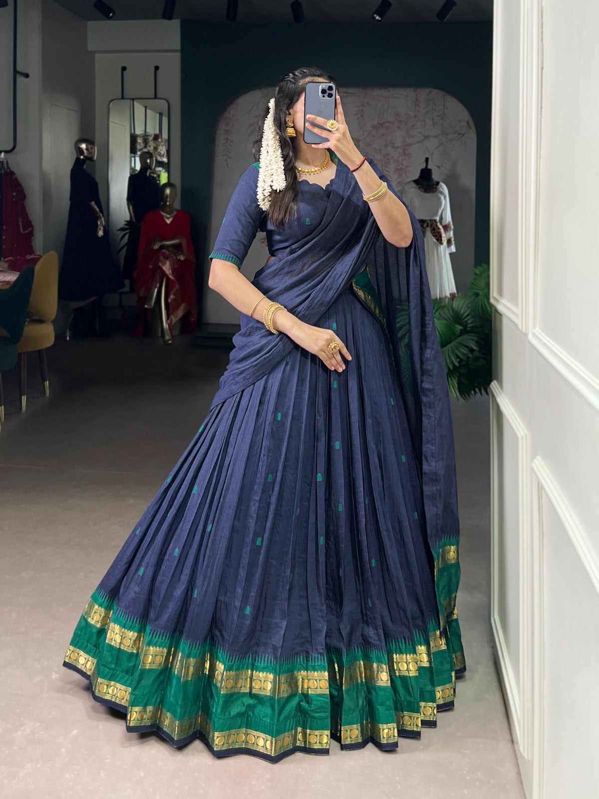 Pure Chanderi Cotton Half Saree Lehenga Choli