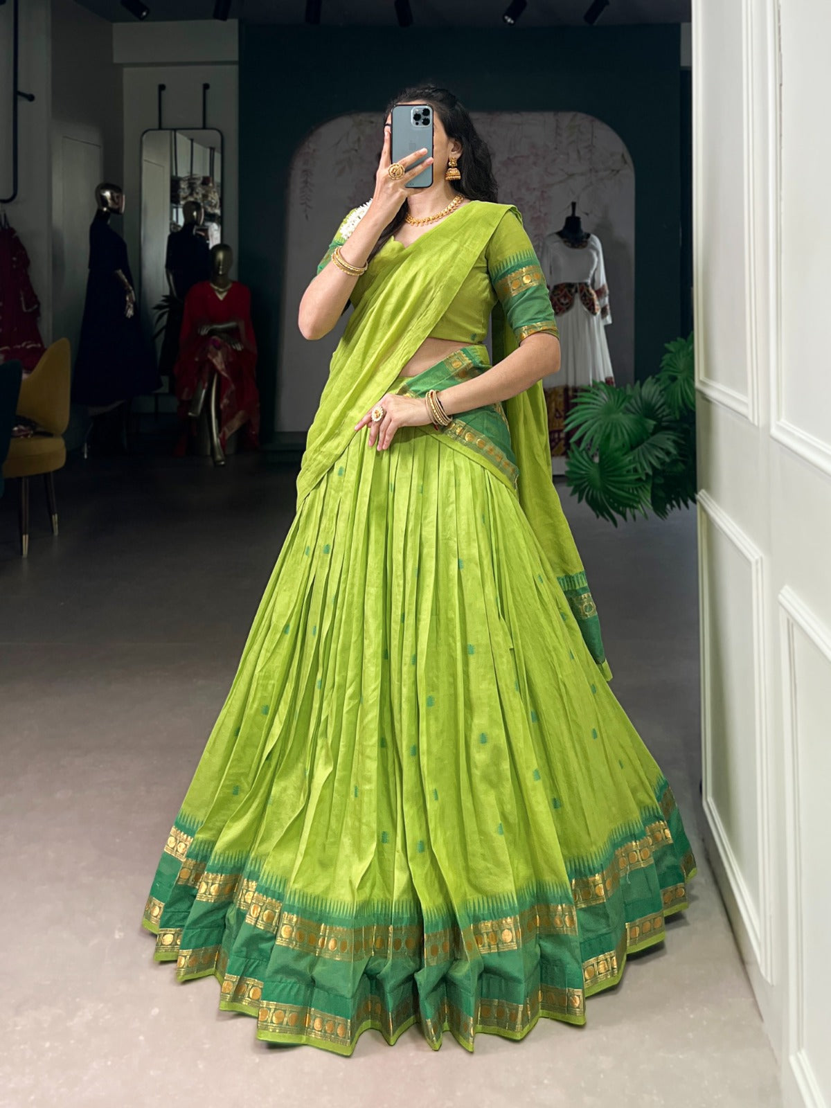 Pure Chanderi Cotton Half Saree Lehenga Choli