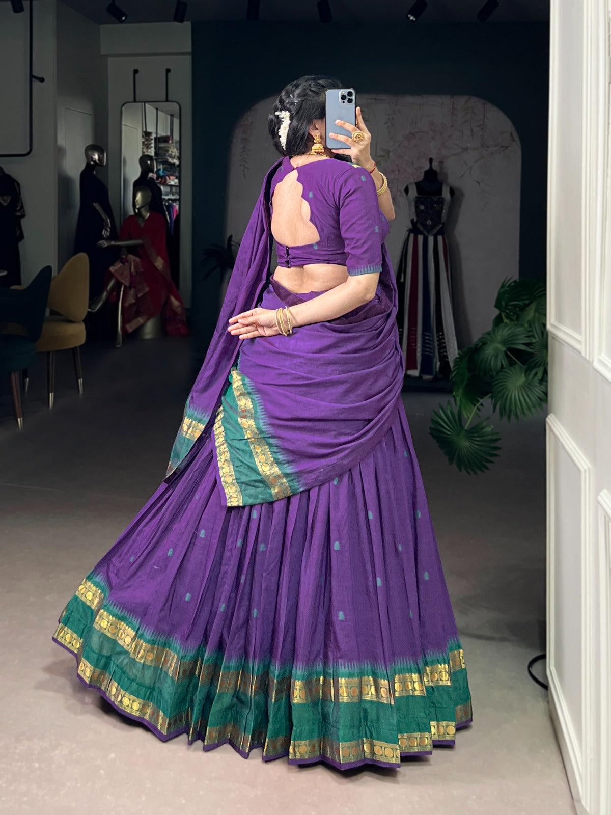 Pure Chanderi Cotton Half Saree Lehenga Choli