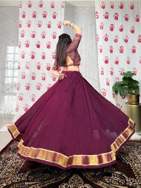 Wine Pure Chanderi Garba Choli with Gamthi Mirror
