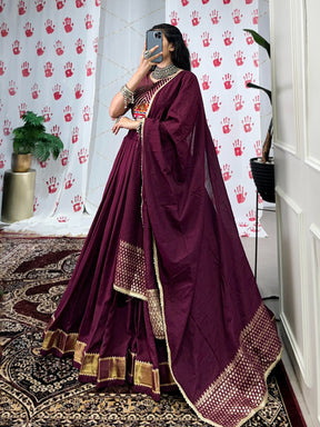 Wine Pure Chanderi Garba Choli with Gamthi Mirror