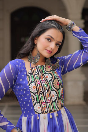 Bandhej Print Gamthi Work Gown for Garba