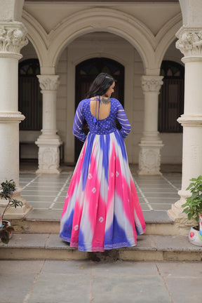 Bandhej Print Gamthi Work Gown for Garba