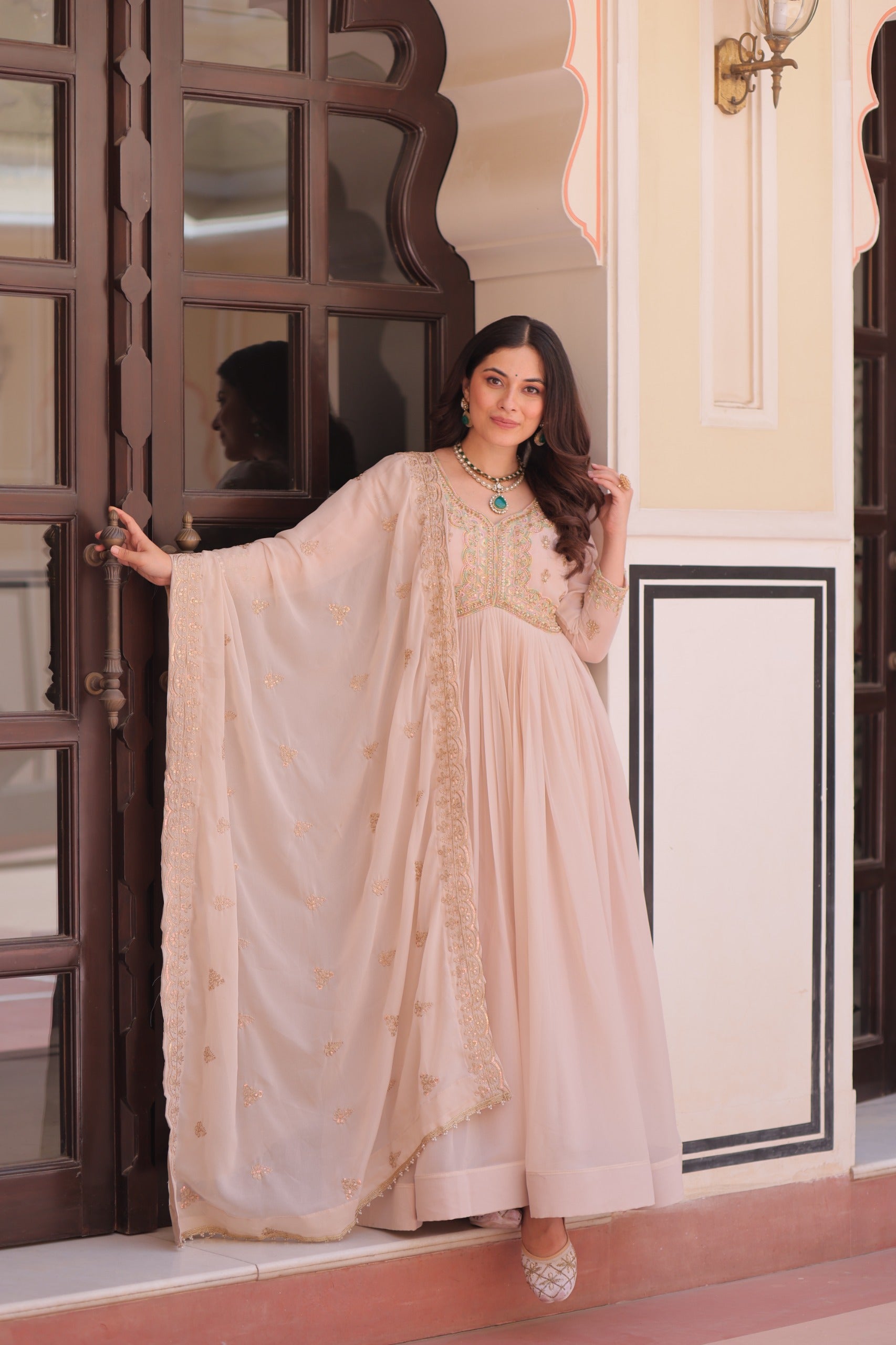 Designer beads & sequins multi embroidery Gorgette Gown