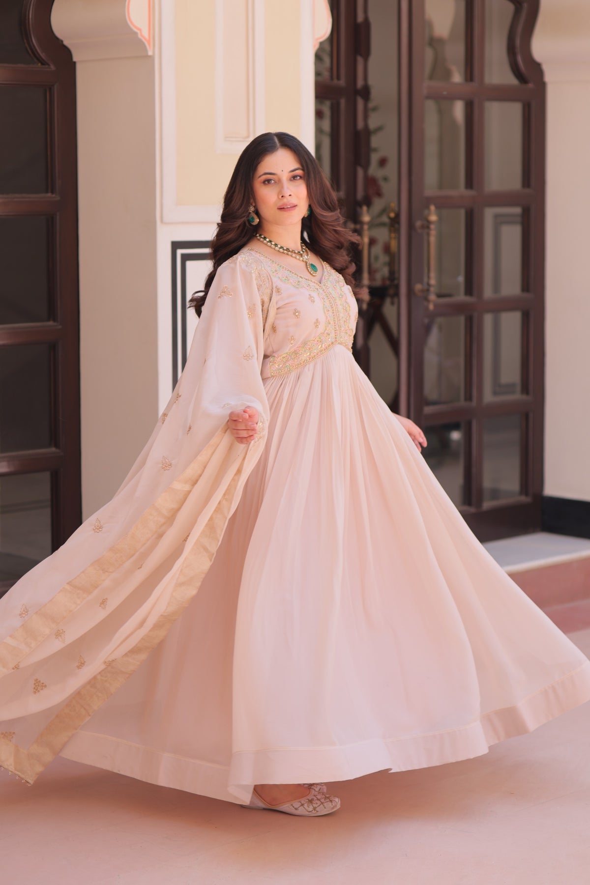 Designer beads & sequins multi embroidery Gorgette Gown